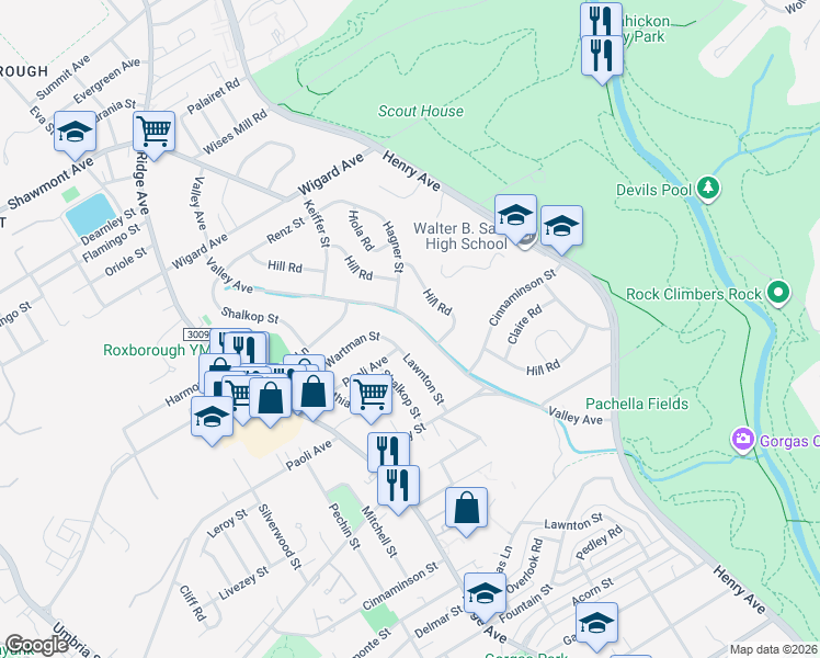 map of restaurants, bars, coffee shops, grocery stores, and more near 591 Wartman Street in Philadelphia