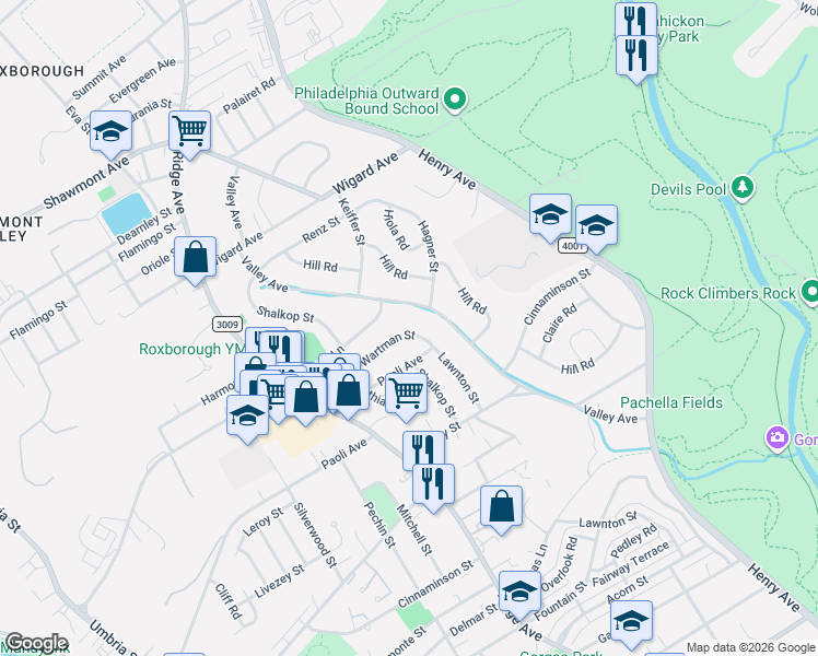 map of restaurants, bars, coffee shops, grocery stores, and more near 591 Wartman Street in Philadelphia