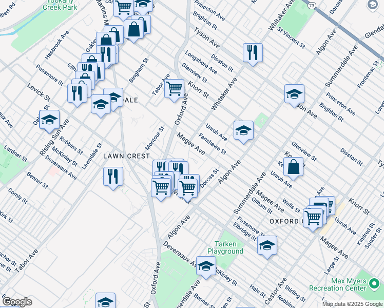 map of restaurants, bars, coffee shops, grocery stores, and more near 903 Gilham Street in Philadelphia