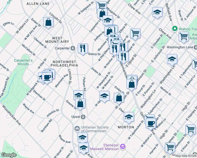 map of restaurants, bars, coffee shops, grocery stores, and more near 216 West Hortter Street in Philadelphia