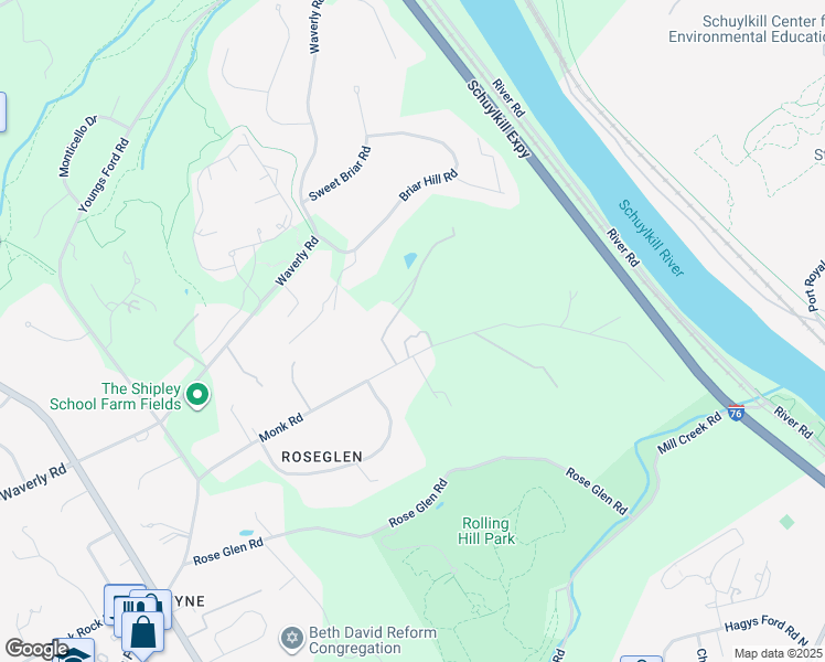 map of restaurants, bars, coffee shops, grocery stores, and more near 1510 Monk Road in Gladwyne