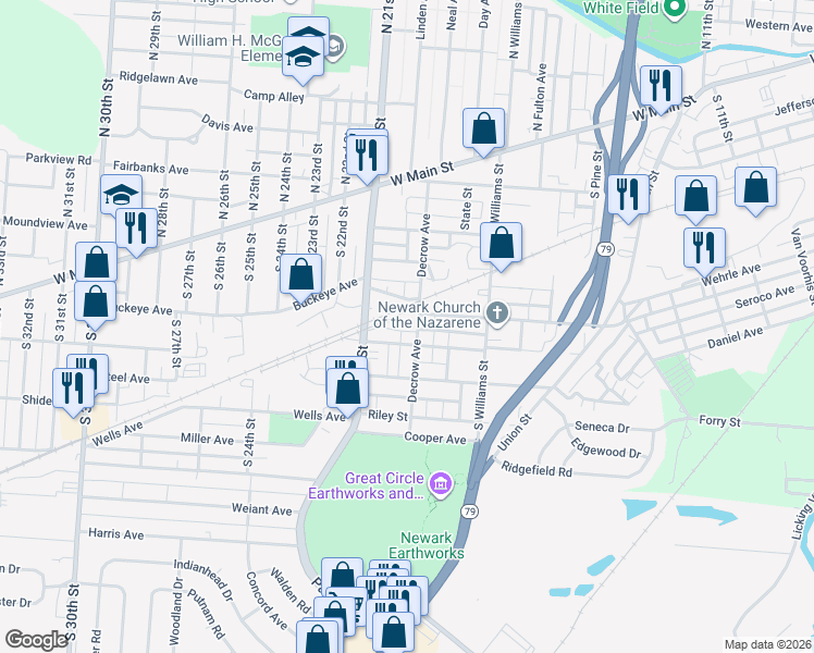 map of restaurants, bars, coffee shops, grocery stores, and more near 159 Decrow Avenue in Newark