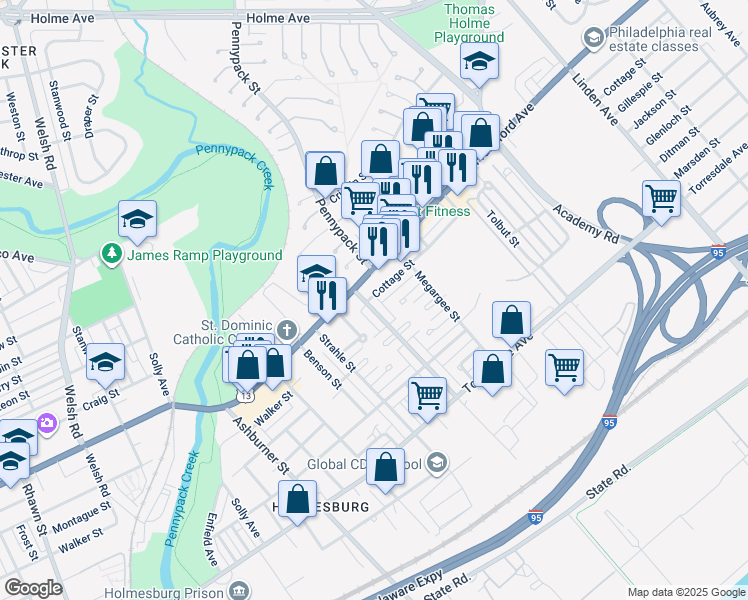 map of restaurants, bars, coffee shops, grocery stores, and more near 4401 Pennypack Street in Philadelphia