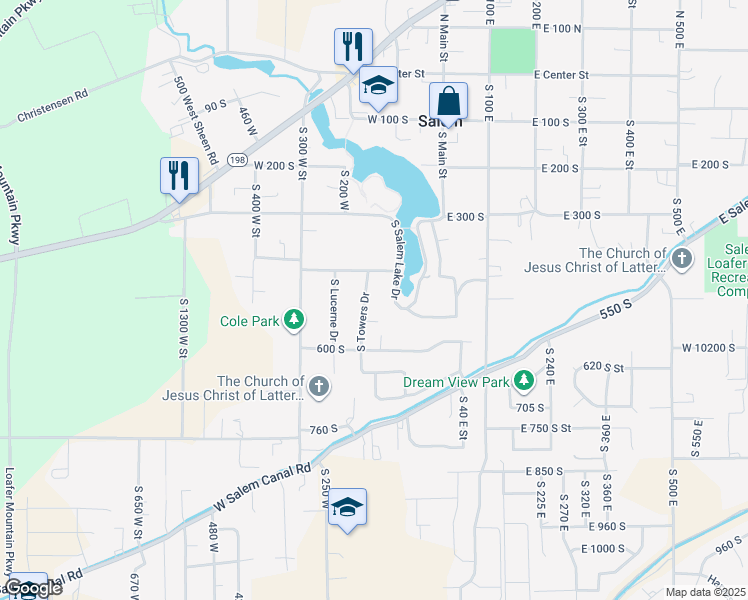 map of restaurants, bars, coffee shops, grocery stores, and more near 465 South Towers Drive in Salem
