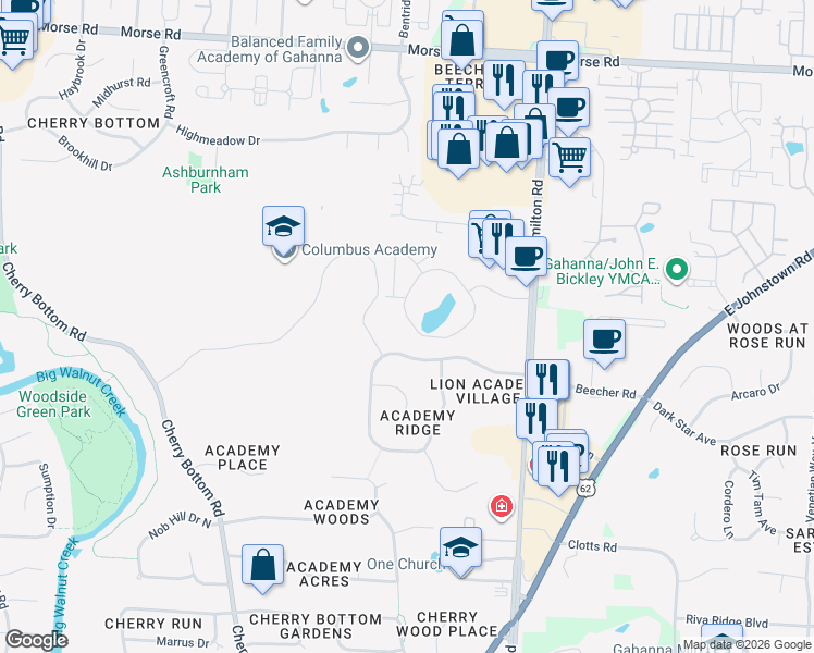 map of restaurants, bars, coffee shops, grocery stores, and more near 311 Vista Drive in Gahanna