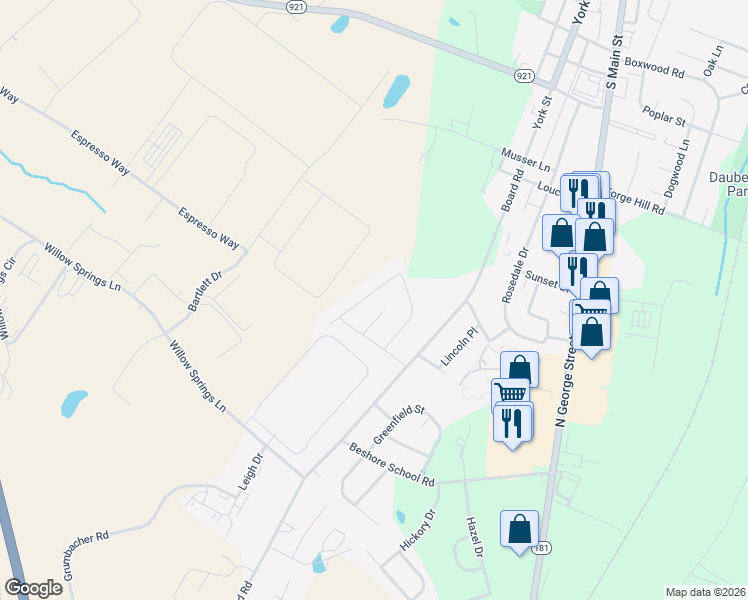 map of restaurants, bars, coffee shops, grocery stores, and more near 160 Fig Tree Way in Manchester