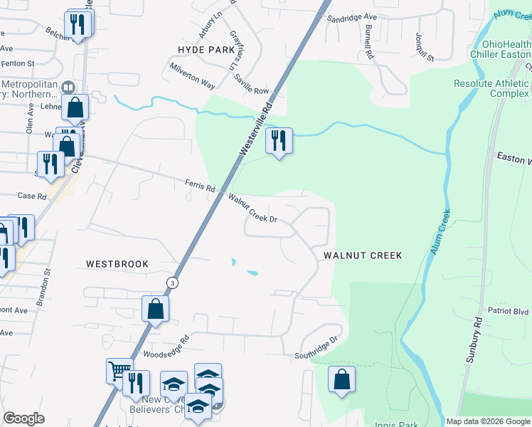 map of restaurants, bars, coffee shops, grocery stores, and more near 3781 Red Oak Lane in Columbus