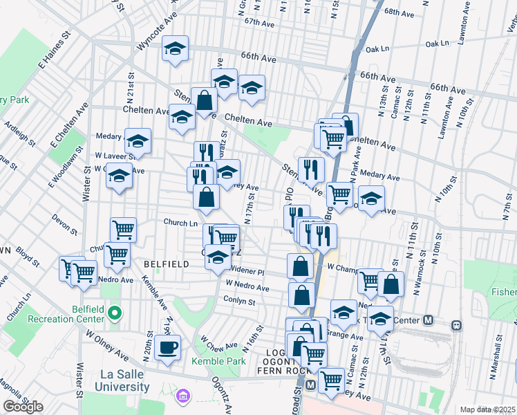 map of restaurants, bars, coffee shops, grocery stores, and more near 1628 West Sparks Street in Philadelphia