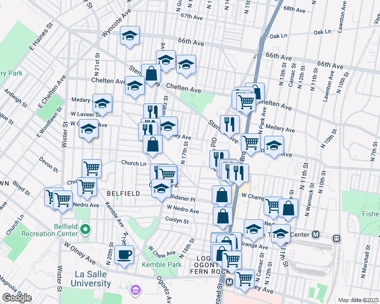 map of restaurants, bars, coffee shops, grocery stores, and more near 1630 West Sparks Street in Philadelphia