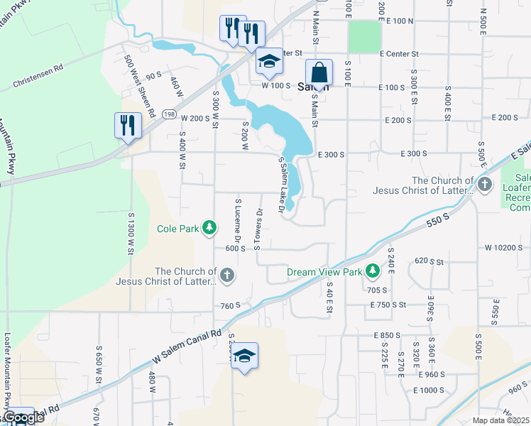 map of restaurants, bars, coffee shops, grocery stores, and more near 465 South Towers Drive in Salem