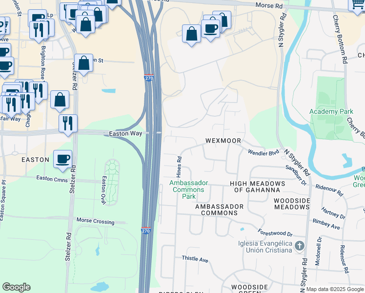 map of restaurants, bars, coffee shops, grocery stores, and more near 3567 Tami Place in Columbus
