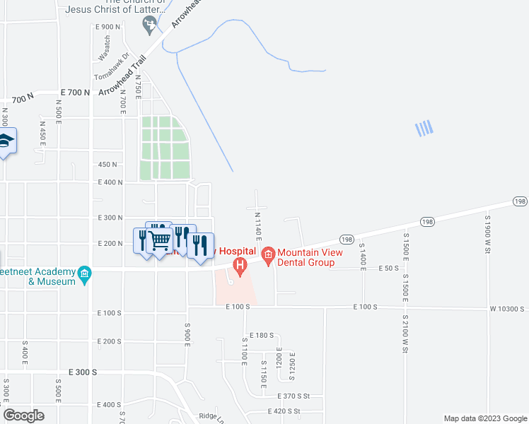 map of restaurants, bars, coffee shops, grocery stores, and more near 1162 E 330 North in Payson