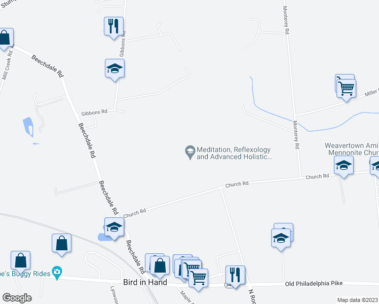 map of restaurants, bars, coffee shops, grocery stores, and more near 2761 Church Road in Bird in Hand