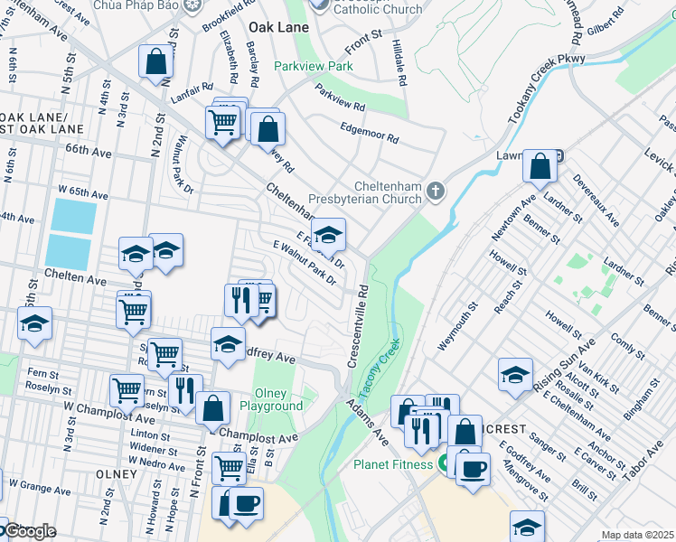 map of restaurants, bars, coffee shops, grocery stores, and more near 230 East Fariston Drive in Philadelphia