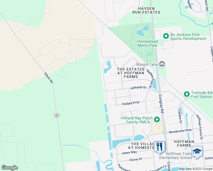 map of restaurants, bars, coffee shops, grocery stores, and more near 6365 Debidare Court in Hilliard