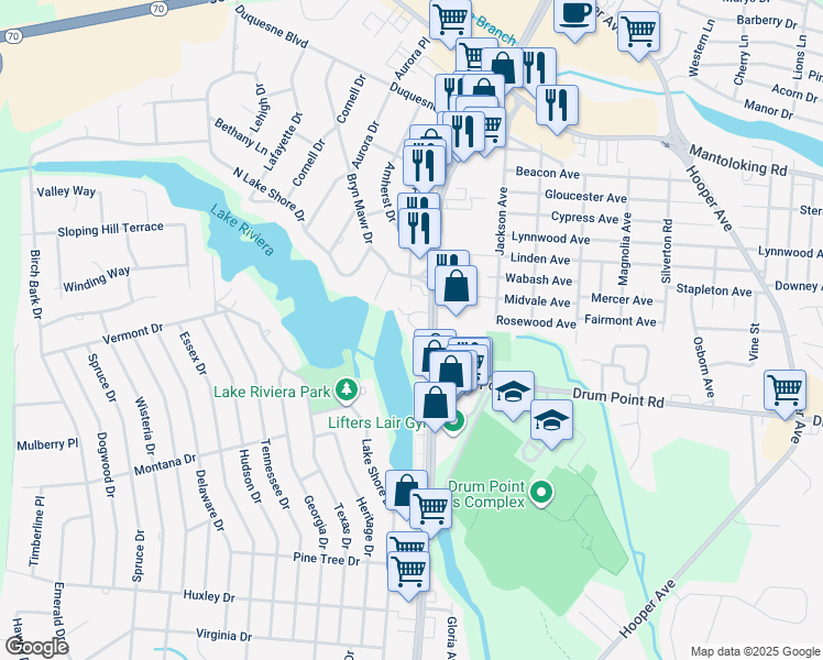 map of restaurants, bars, coffee shops, grocery stores, and more near 436 Brick Boulevard in Brick