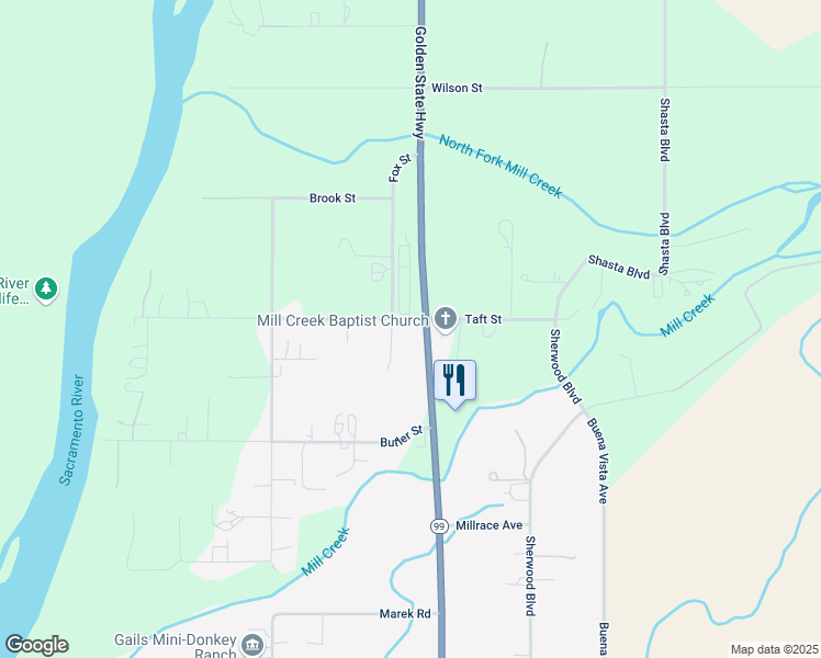 map of restaurants, bars, coffee shops, grocery stores, and more near 8655 Golden State Highway in Los Molinos