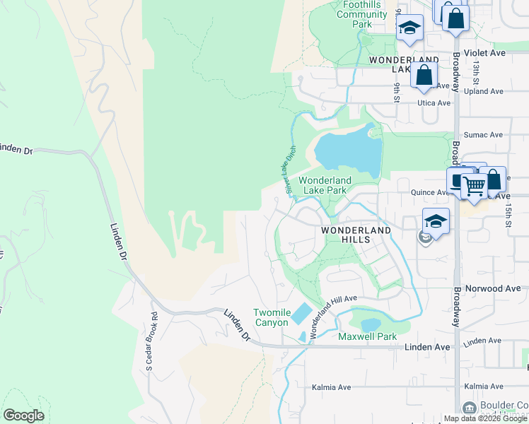 map of restaurants, bars, coffee shops, grocery stores, and more near 3941 Promontory Court in Boulder