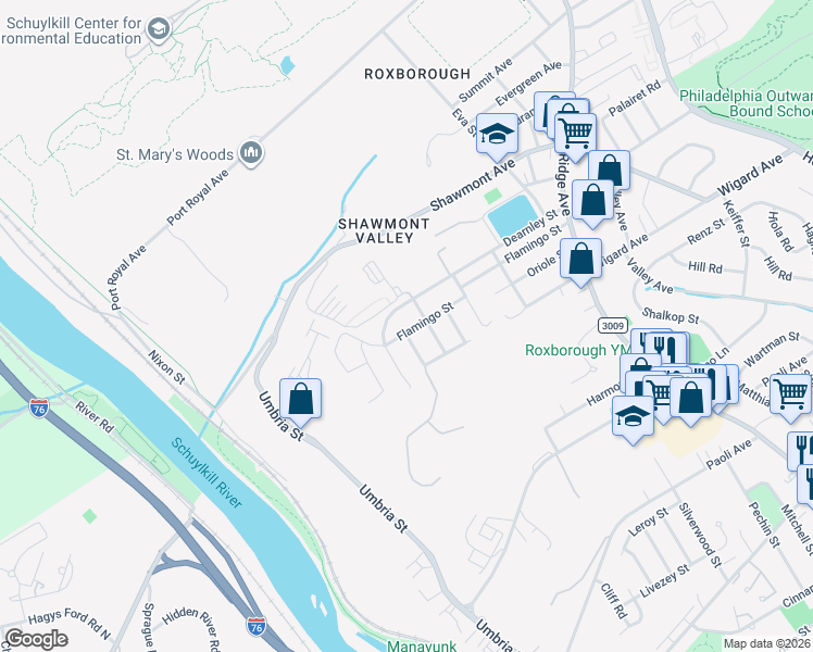 map of restaurants, bars, coffee shops, grocery stores, and more near 368 Flamingo Street in Philadelphia
