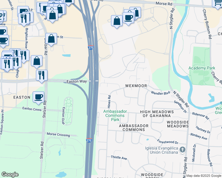map of restaurants, bars, coffee shops, grocery stores, and more near 3567 Tami Place in Columbus
