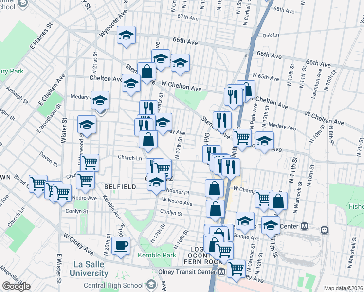 map of restaurants, bars, coffee shops, grocery stores, and more near 1614 West Sparks Street in Philadelphia