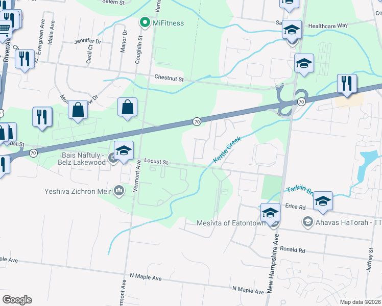 map of restaurants, bars, coffee shops, grocery stores, and more near 636 Patriots Way in Lakewood
