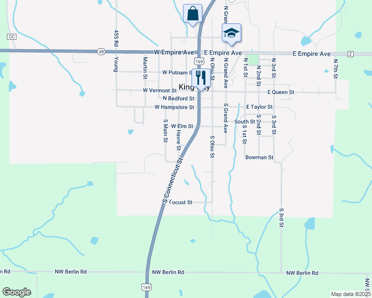 map of restaurants, bars, coffee shops, grocery stores, and more near South Connecticut Street in King City
