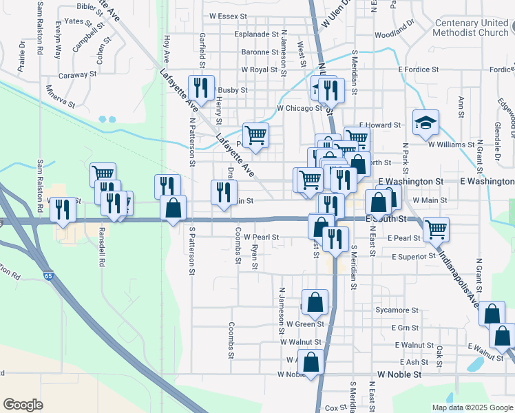 map of restaurants, bars, coffee shops, grocery stores, and more near 525 West Main Street in Lebanon
