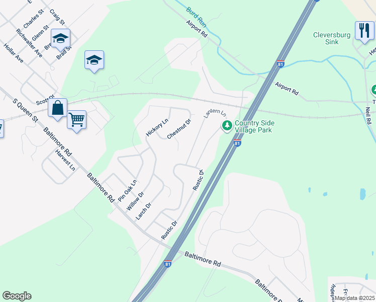 map of restaurants, bars, coffee shops, grocery stores, and more near 10 Lantern Ln in Shippensburg