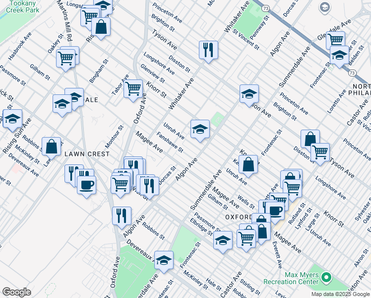 map of restaurants, bars, coffee shops, grocery stores, and more near 1021 Fanshawe Street in Philadelphia