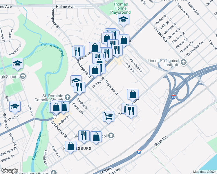 map of restaurants, bars, coffee shops, grocery stores, and more near 8764 Jackson Street in Philadelphia