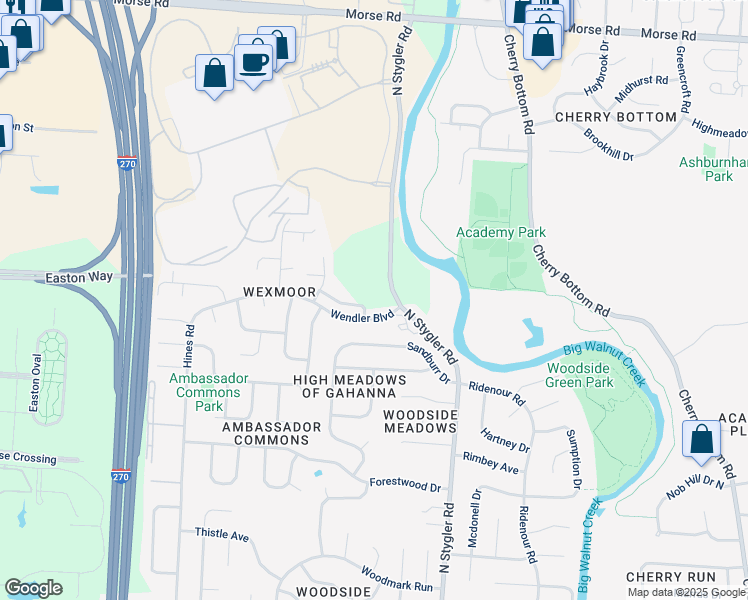 map of restaurants, bars, coffee shops, grocery stores, and more near 4854 Wendler Boulevard in Columbus