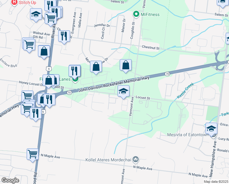 map of restaurants, bars, coffee shops, grocery stores, and more near 39 Grove Springs Court in Lakewood
