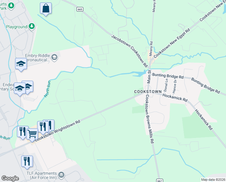 map of restaurants, bars, coffee shops, grocery stores, and more near 115 Wrightstown Cookstown Road in Trenton
