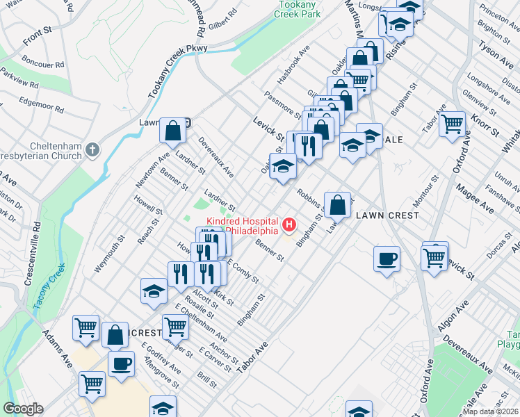 map of restaurants, bars, coffee shops, grocery stores, and more near 6137 Argyle Street in Philadelphia