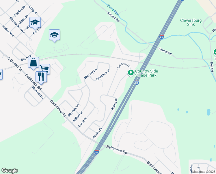 map of restaurants, bars, coffee shops, grocery stores, and more near 10 Lantern Ln in Shippensburg