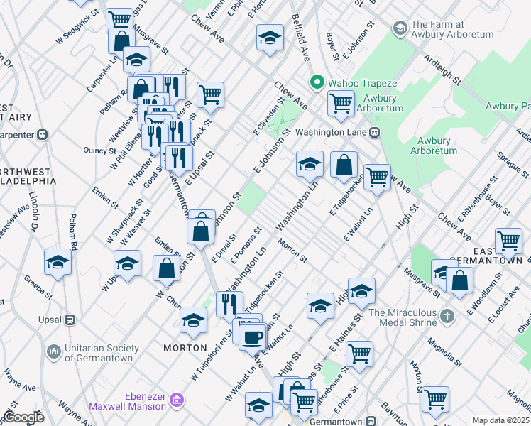 map of restaurants, bars, coffee shops, grocery stores, and more near 6329 Gardenia Street in Philadelphia
