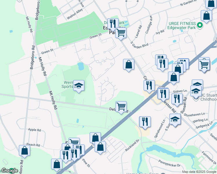 map of restaurants, bars, coffee shops, grocery stores, and more near 200 Delanco Road in Edgewater Park