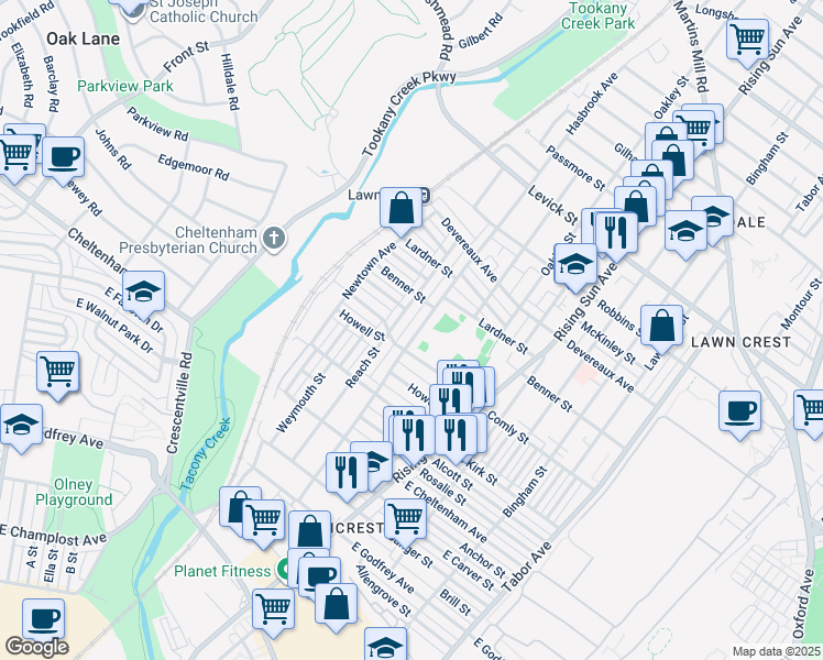 map of restaurants, bars, coffee shops, grocery stores, and more near 6020 Hasbrook Avenue in Philadelphia