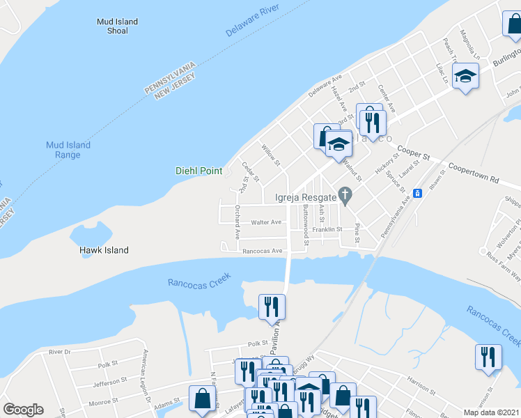 map of restaurants, bars, coffee shops, grocery stores, and more near 239 Vine Street in Riverside