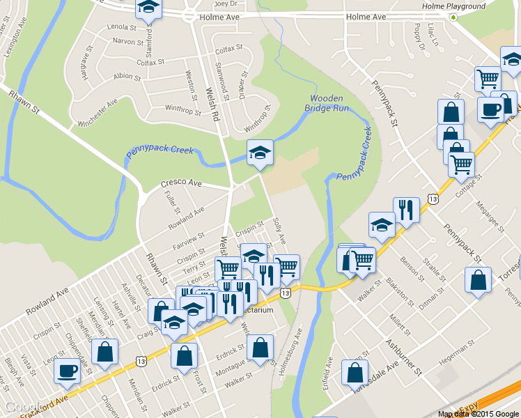 map of restaurants, bars, coffee shops, grocery stores, and more near 8298 Crispin Street in Philadelphia