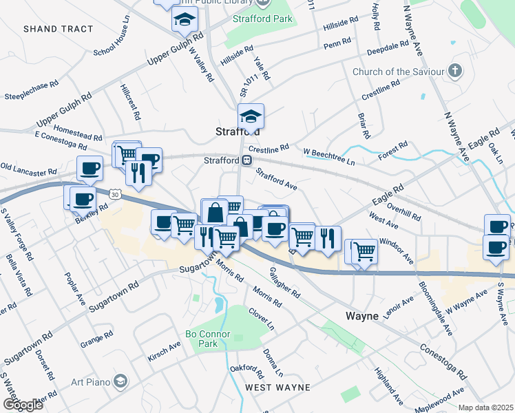 map of restaurants, bars, coffee shops, grocery stores, and more near 10 Forrest Lane in Wayne