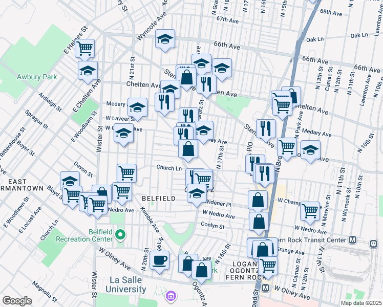 map of restaurants, bars, coffee shops, grocery stores, and more near 6164 Limekiln Pike in Philadelphia