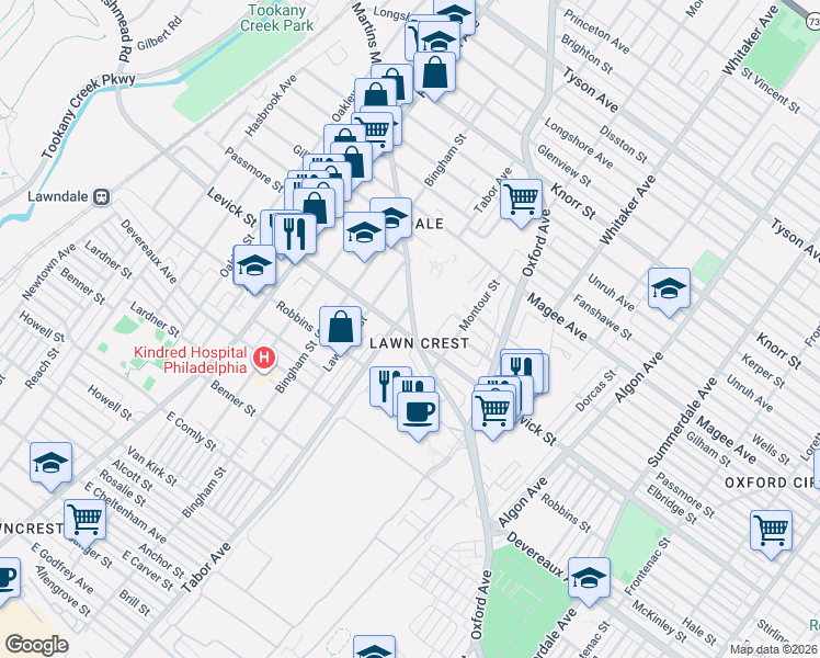 map of restaurants, bars, coffee shops, grocery stores, and more near 710 Levick Street in Philadelphia