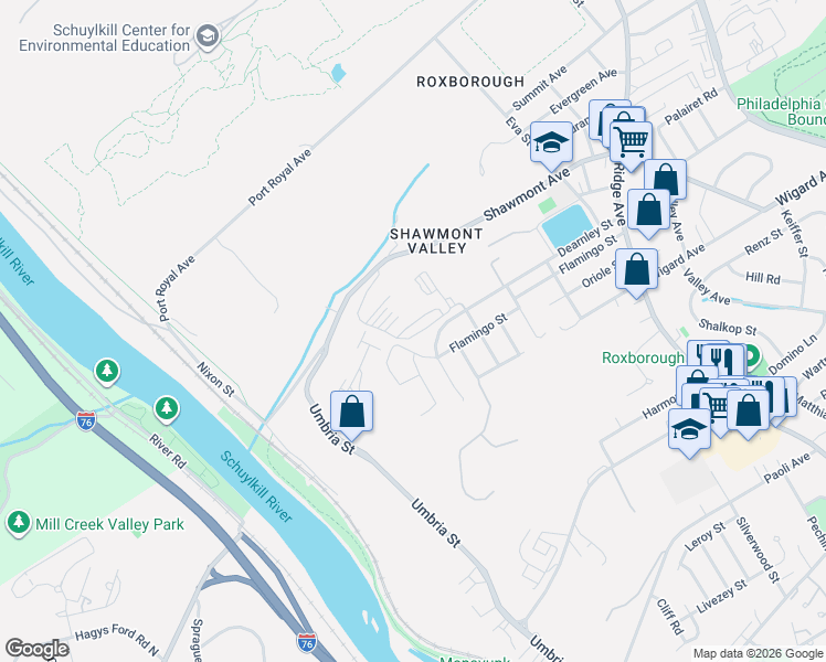 map of restaurants, bars, coffee shops, grocery stores, and more near 354 Flamingo Street in Philadelphia