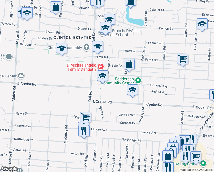 map of restaurants, bars, coffee shops, grocery stores, and more near 3940 Karl Rd in Columbus