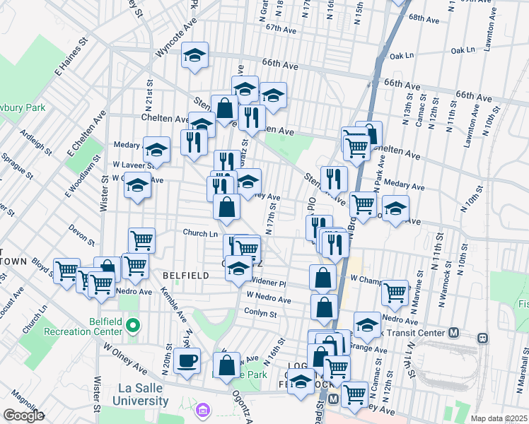 map of restaurants, bars, coffee shops, grocery stores, and more near 6146 North 17th Street in Philadelphia