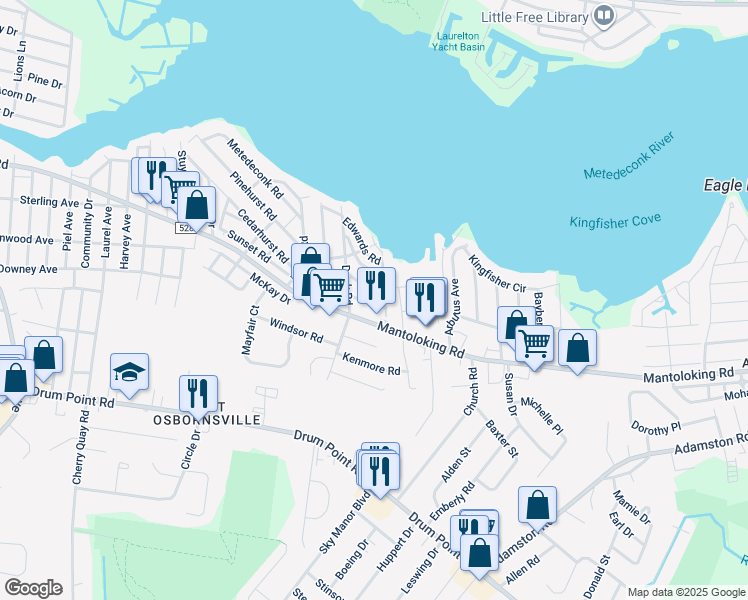 map of restaurants, bars, coffee shops, grocery stores, and more near 29 Liverpool Road in Brick Township
