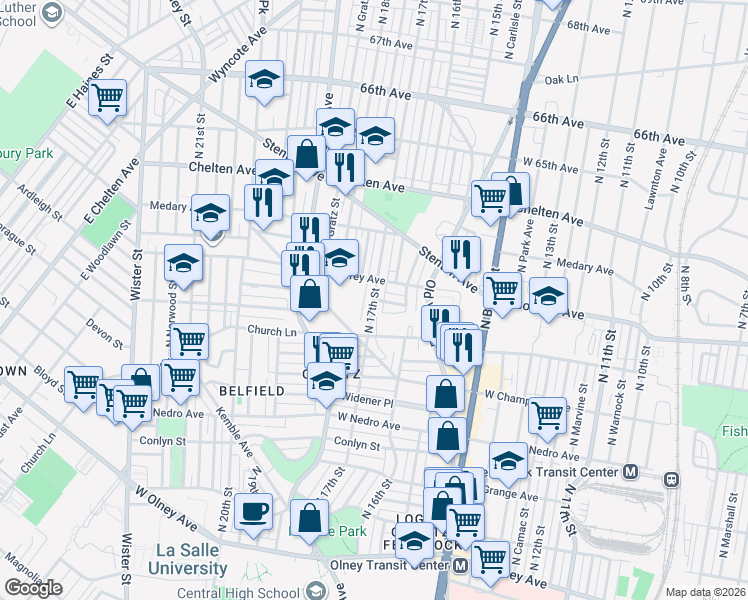 map of restaurants, bars, coffee shops, grocery stores, and more near West Sparks Street in Philadelphia