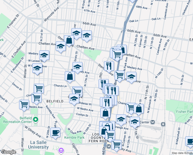 map of restaurants, bars, coffee shops, grocery stores, and more near 6149 North 16th Street in Philadelphia